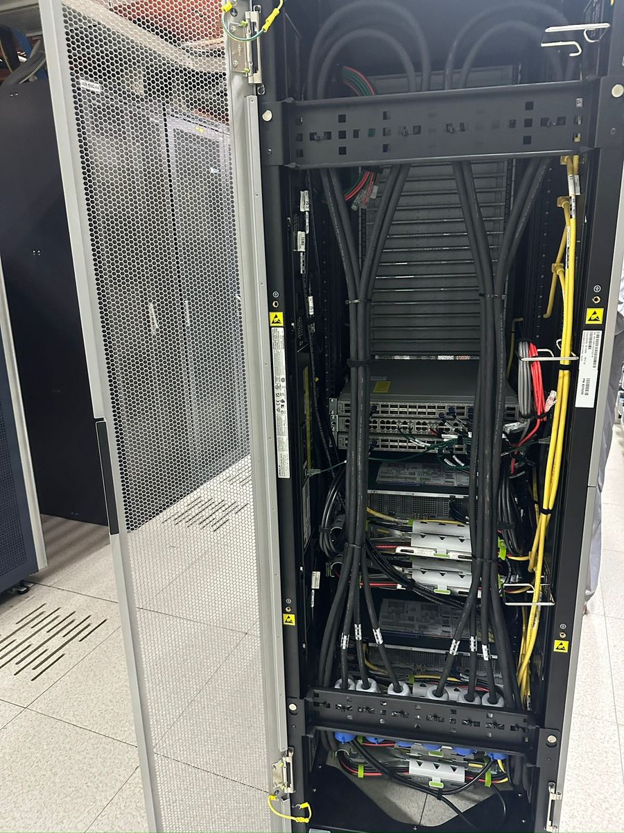Open server rack with structured cabling